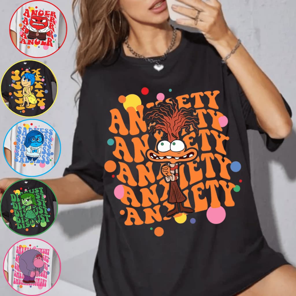 Camiseta Divertidamente Todas Emoções Over Size Feminina Unissex Preta Branca Malha Algodão