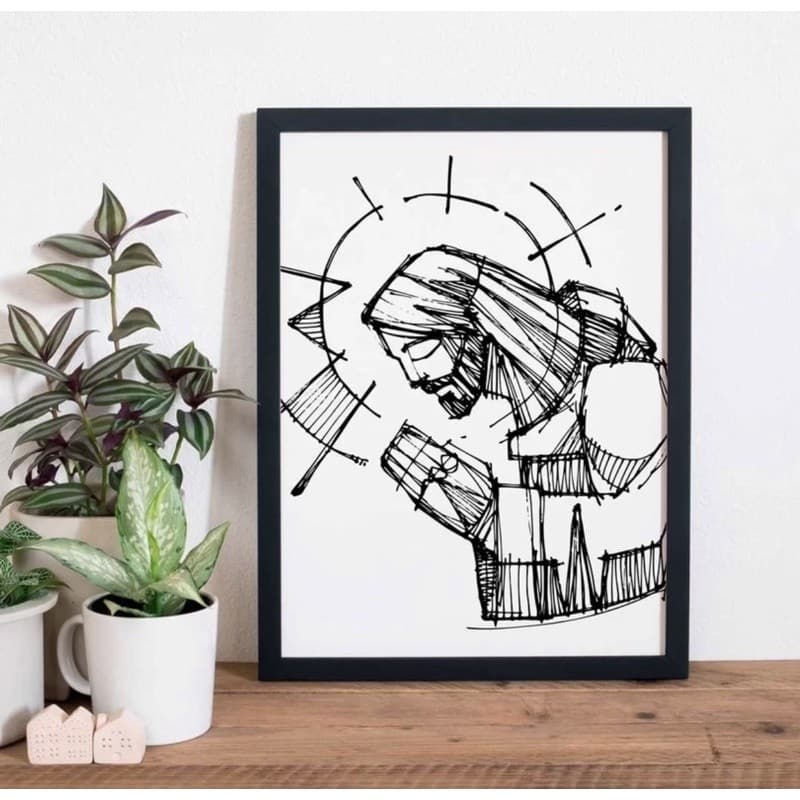 Quadro Decorativo Jesus Cristo Preto e Branco Sala Quarto Escritório 20x30
