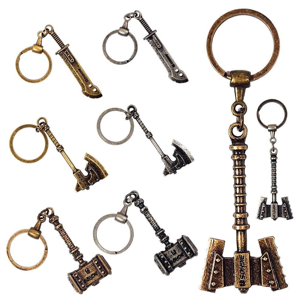 Chaveiro Arma Medieval RPG Metal Espada Machado Martelo Acessório Geek Nerd
