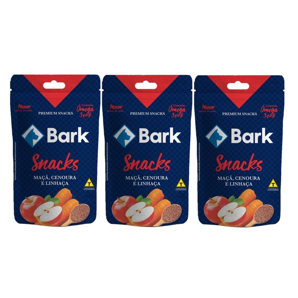 Bark Fruta Petisco Bifinho Para Cão Maça,Cenoura Linhaça 60g KITx3