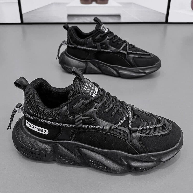 Calçados masculinos respiráveis de outono, novas esportivas, corrida casual, preto, aumento dos sapatos de moda pai