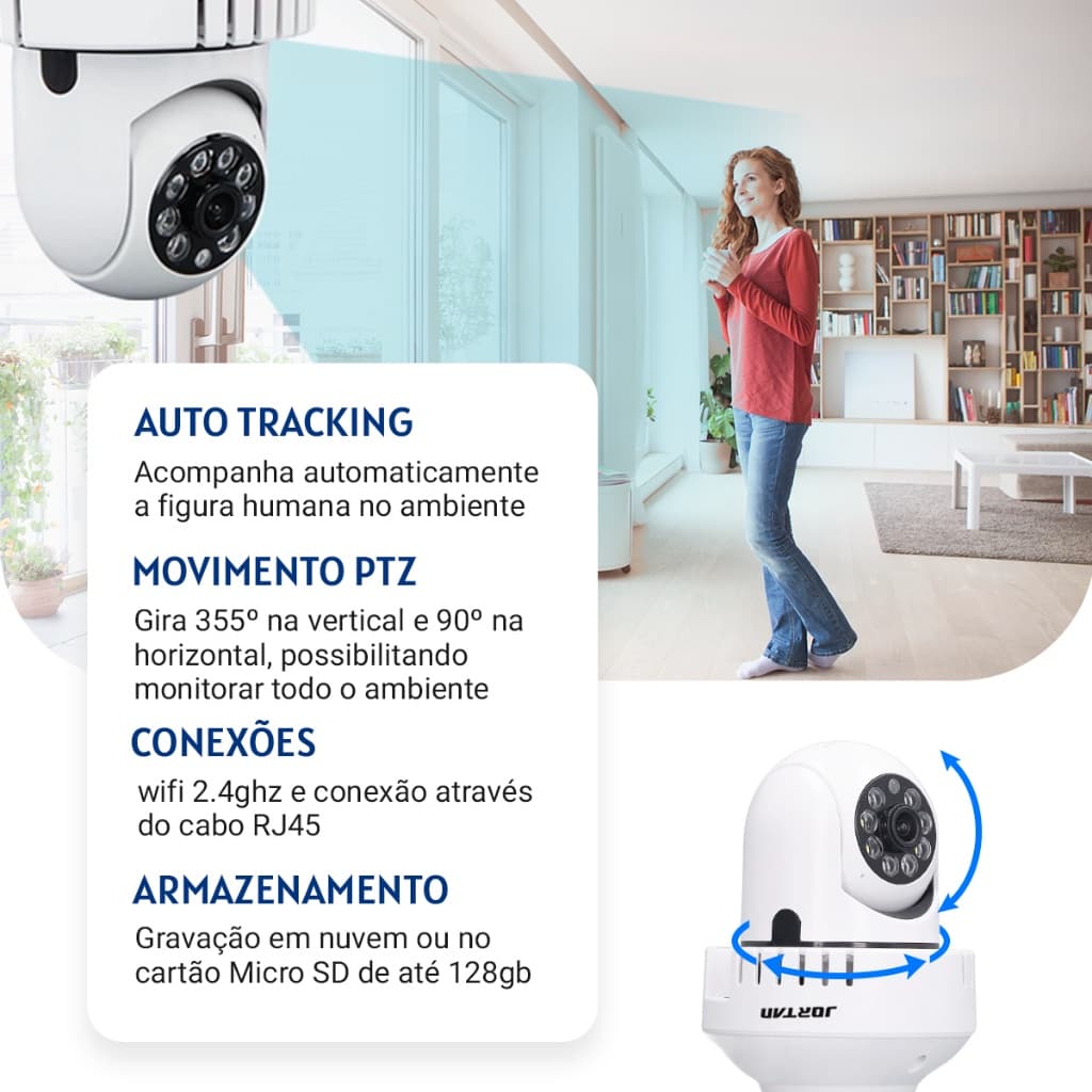 Camera Lampada Espia Wifi 360 Jortan Full HD Auto Tracking Visao Noturna Envio Imediato Estoque No Brasil