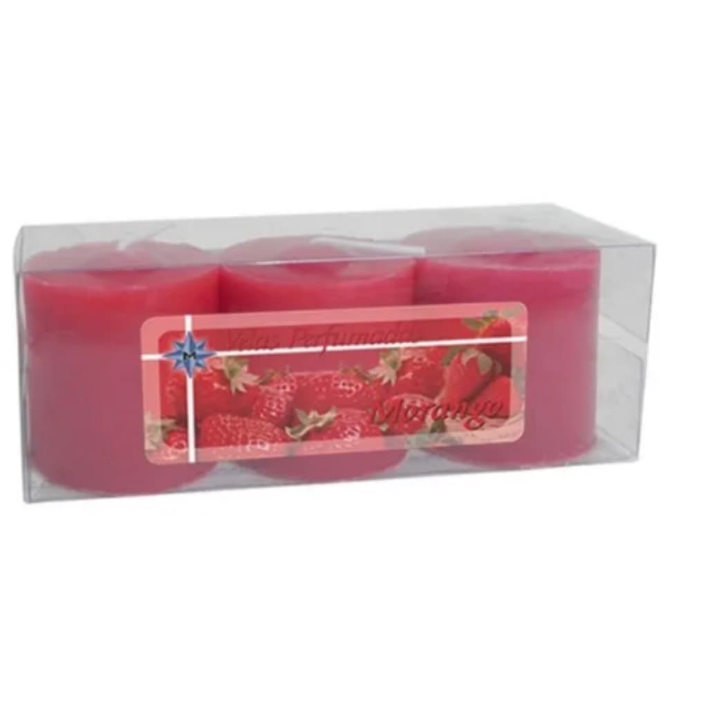 Kit 3 Velas Perfumadas De 1 Dia - Aroma Morango