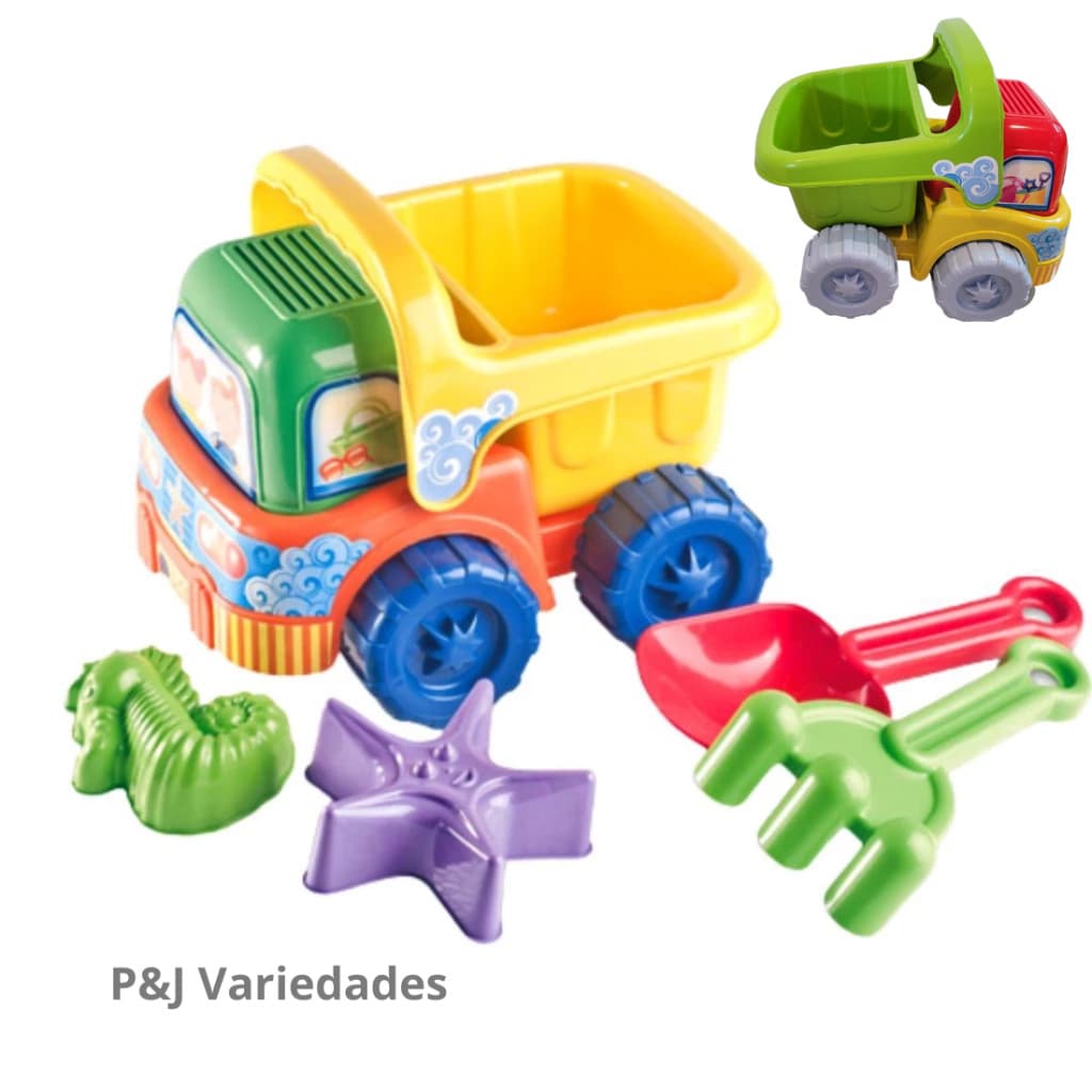 Kit Caminhão Praia Truck  Caçamba + Acessórios Brincar Na Areia Brinquedo Menino