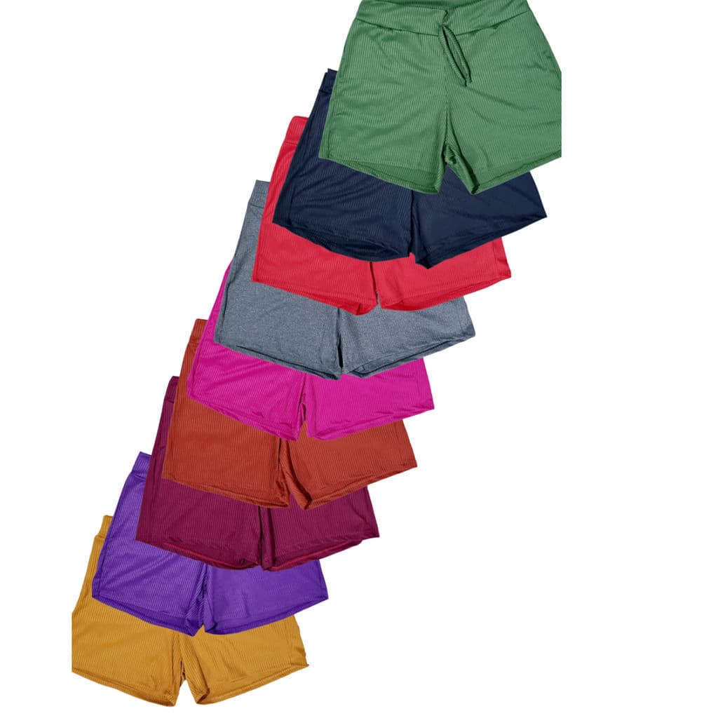Kit 4 Shorts Plus Size Feminino de Malha Canelada Lisa.