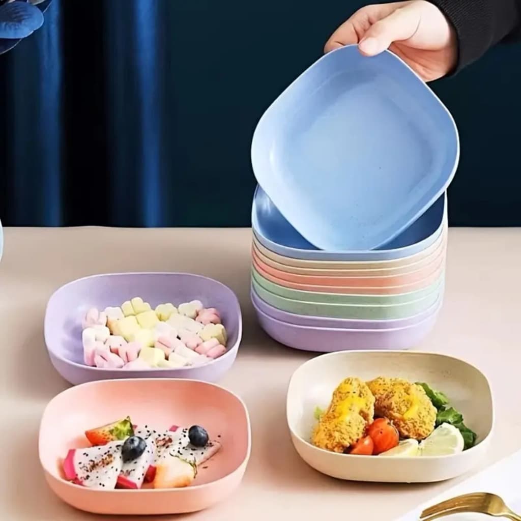 Kit 10 Pratos Plásticos Duros Reutilizaveis Com Suporte Tigela Pet Multifuncional Pratos Sobremesas
