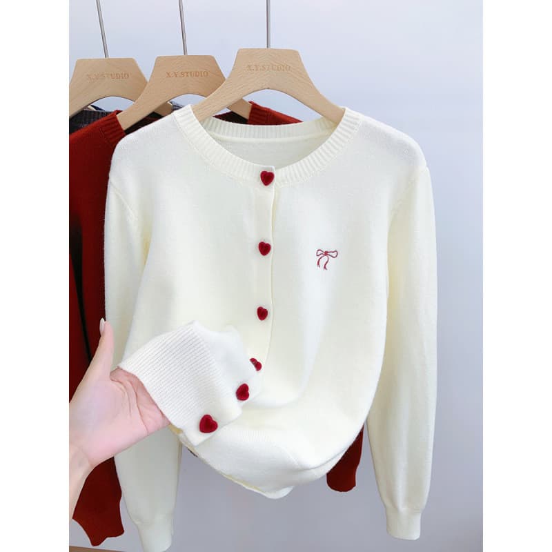 Cardigan de malha de manga comprida feminino novo estilo bordado mais magro olhar botão elegante