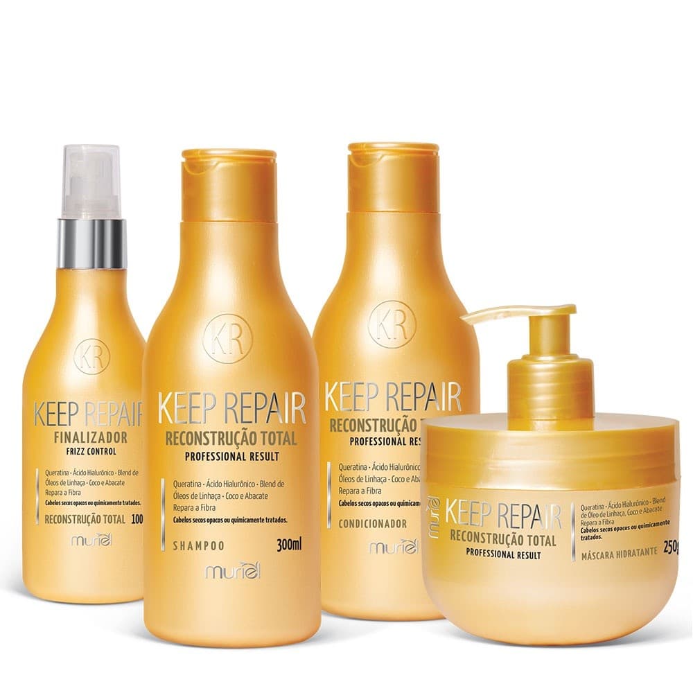 Kit Profissional c/ Shampoo+Condicionador+Máscara+Finalizador-Keep Repair-RECONSTRUÇÃO TOTAL-Muriel