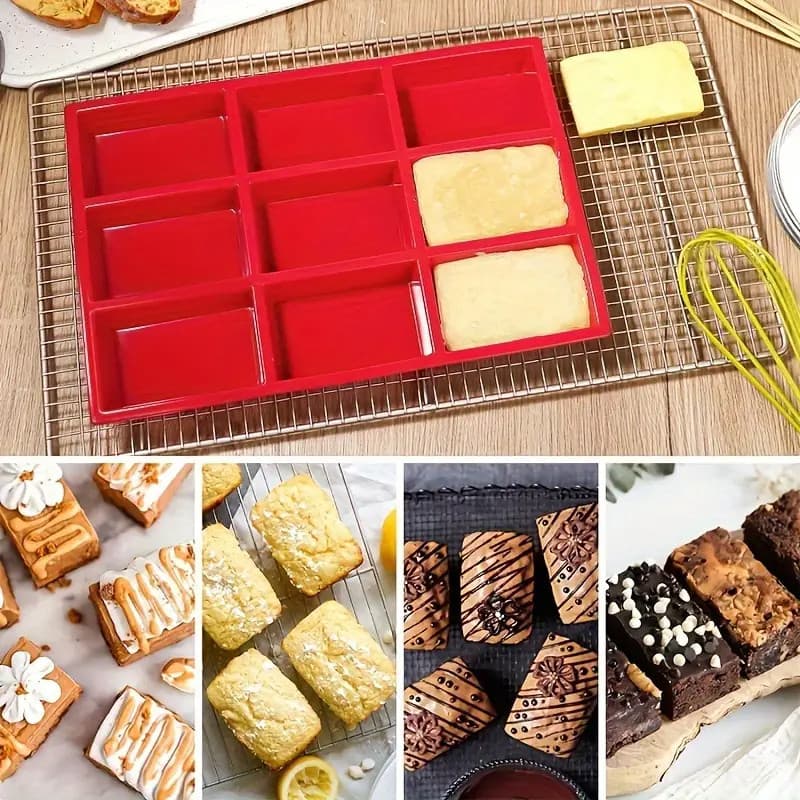 Molde Retangular de Silicone para Bolos, Biscoitos e Chocolate com 9 Furos