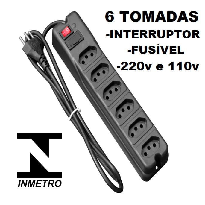 Filtro de tomadas ou filtro de linha com 6 tomadas para energia proteção de eletrodomésticos anti curto Ótimo