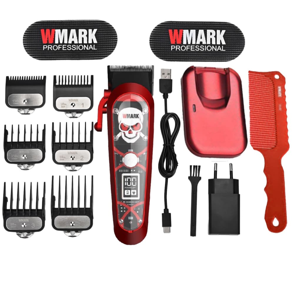 Aparador De Pelo Wmark NG 130 Vermelho Maquina de Corte Caveira Base de Inducao