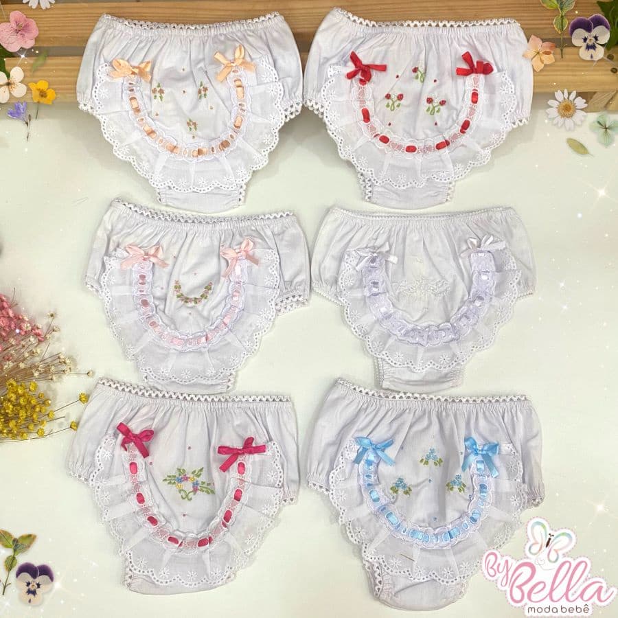 CALCINHA INFATIL BEBÊ BORDADA TAPA FRALDA