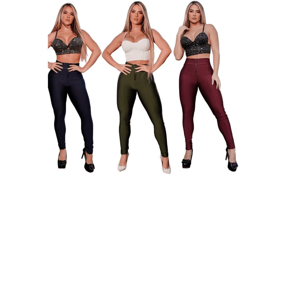 Kit 3 Legging Comprime Barriga Lipo Empina Bumum Cintura Alta