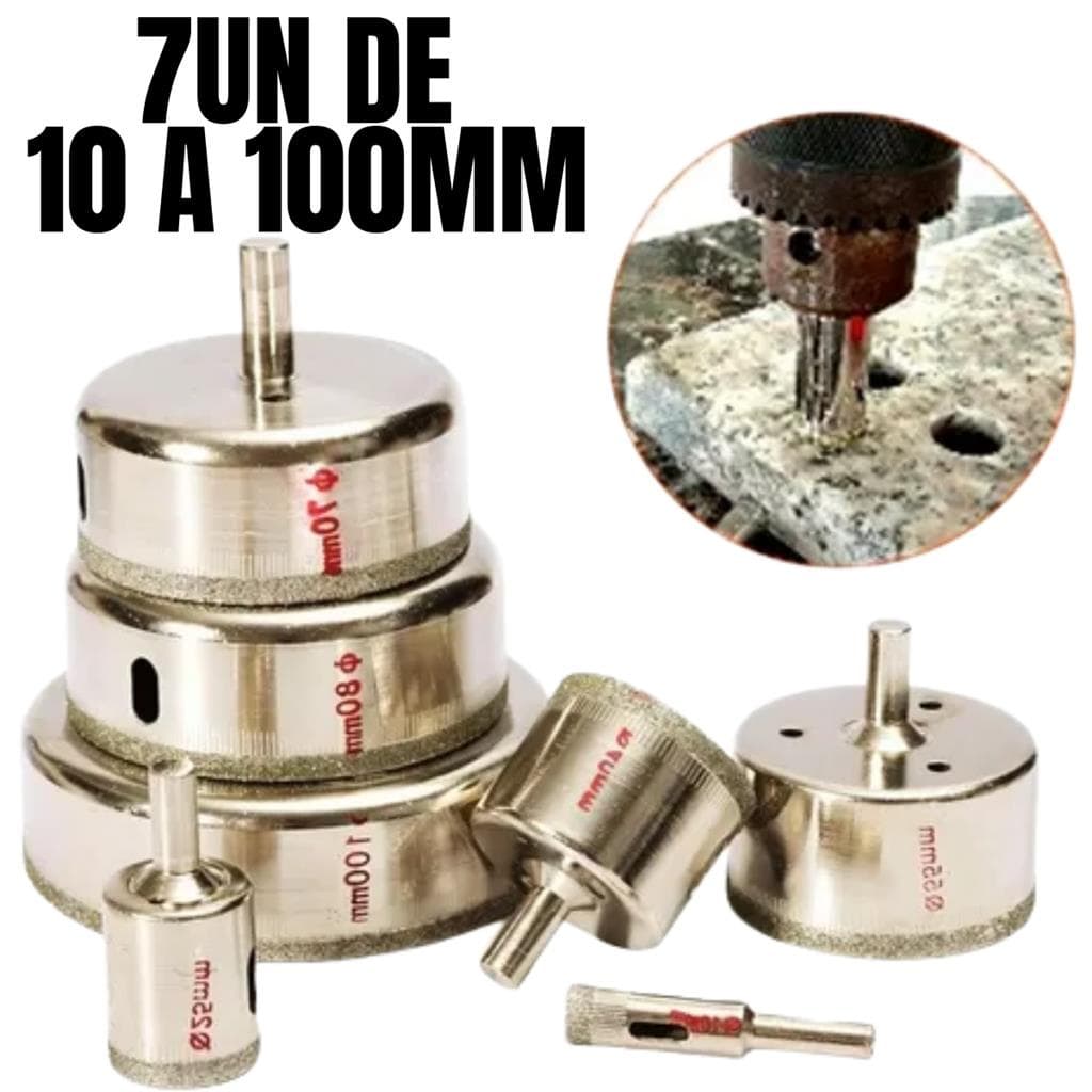 Kit 7 Jogo Serra Copo Broca Diamantada Porcelanato Vidro Ceramica Marmore 7 a 100mm N e Cortag Starrett