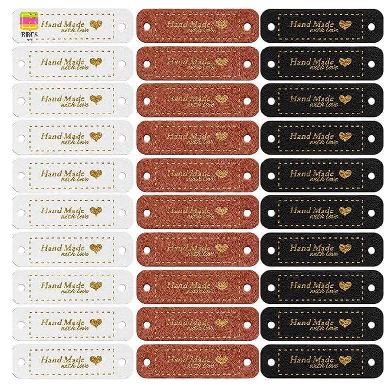 60Pcs Etiquetas De Couro De PU Feitas À Mão Faux Leather Sew on Labels Embelezamento Acessórios De Malha Com Furos Para Artesanato De Bricolagem