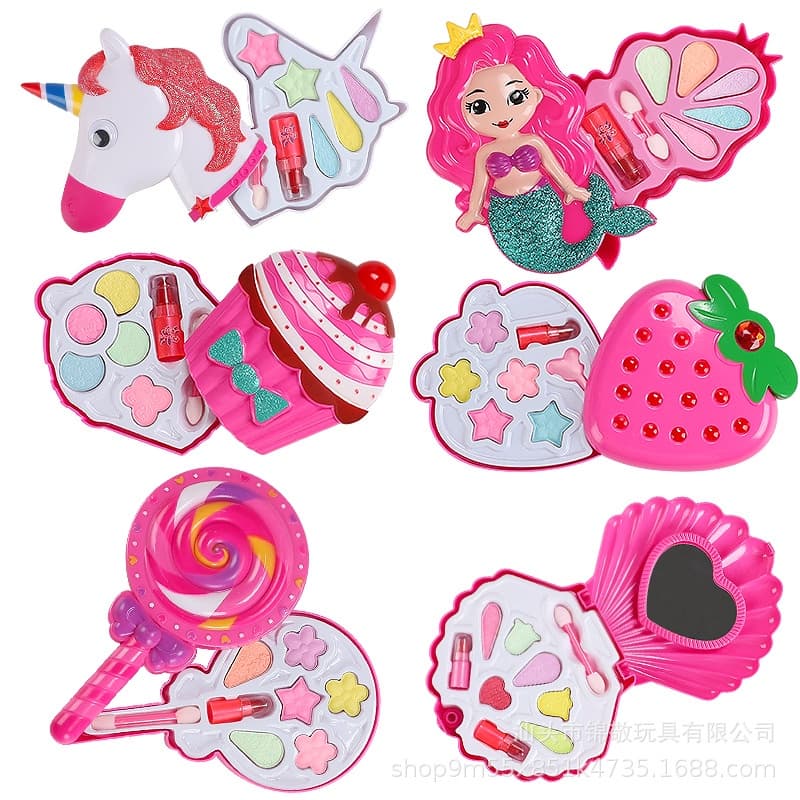 Kit Maquiagem Infantil Antialérgica Menina Para crianças temas variados coração morango concha pricessa rosa unicornio