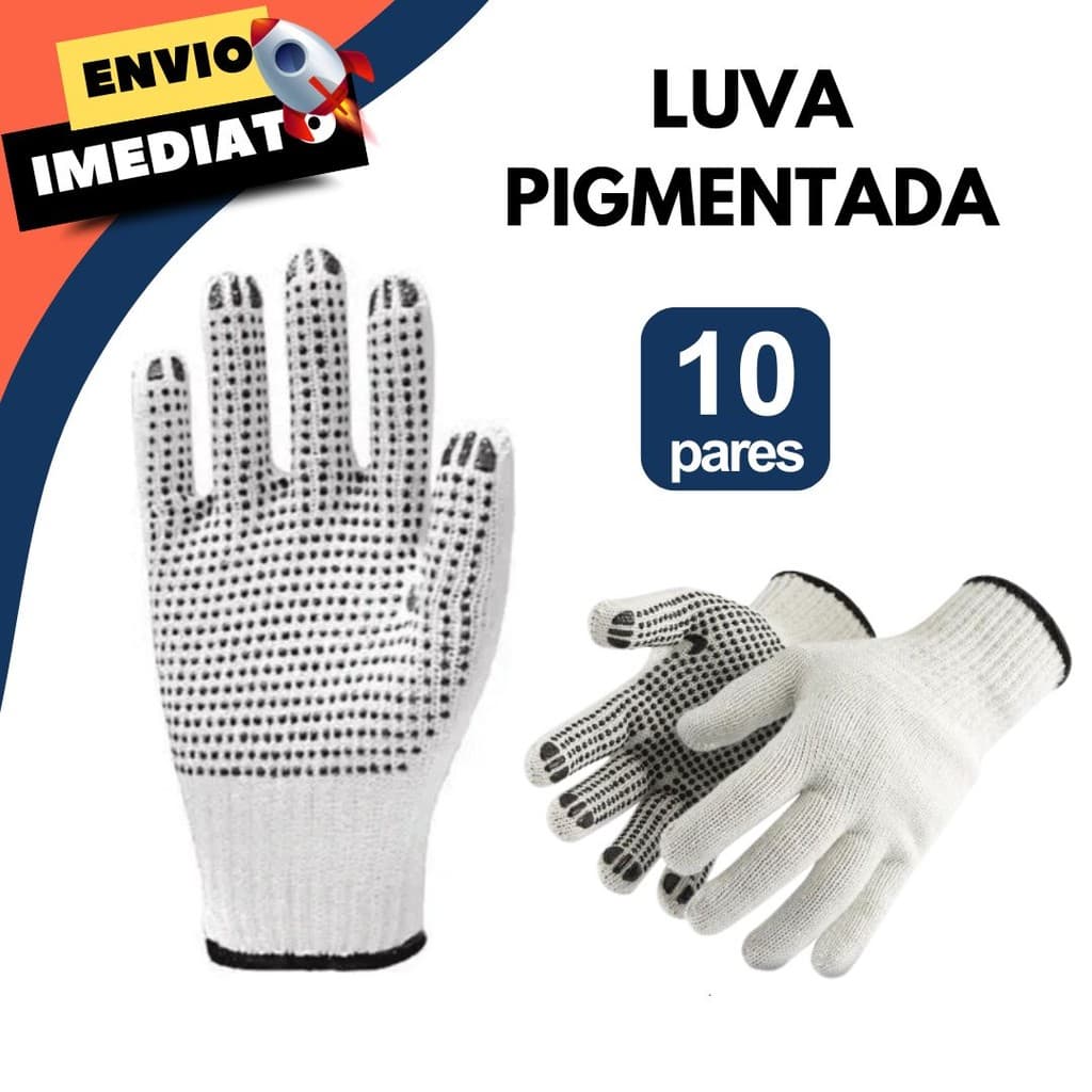 Kit 10 Luva Pigmentada Tricotada EPI Conforto Proteção Sensilibilidade Malha Jardinagem Industria Multiuso Resistente