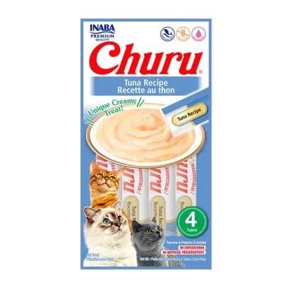 Petisco Para Gatos Churu Purê Patê Papinha Inaba Premium Sabor Atum Com 4 Tubets de 14g