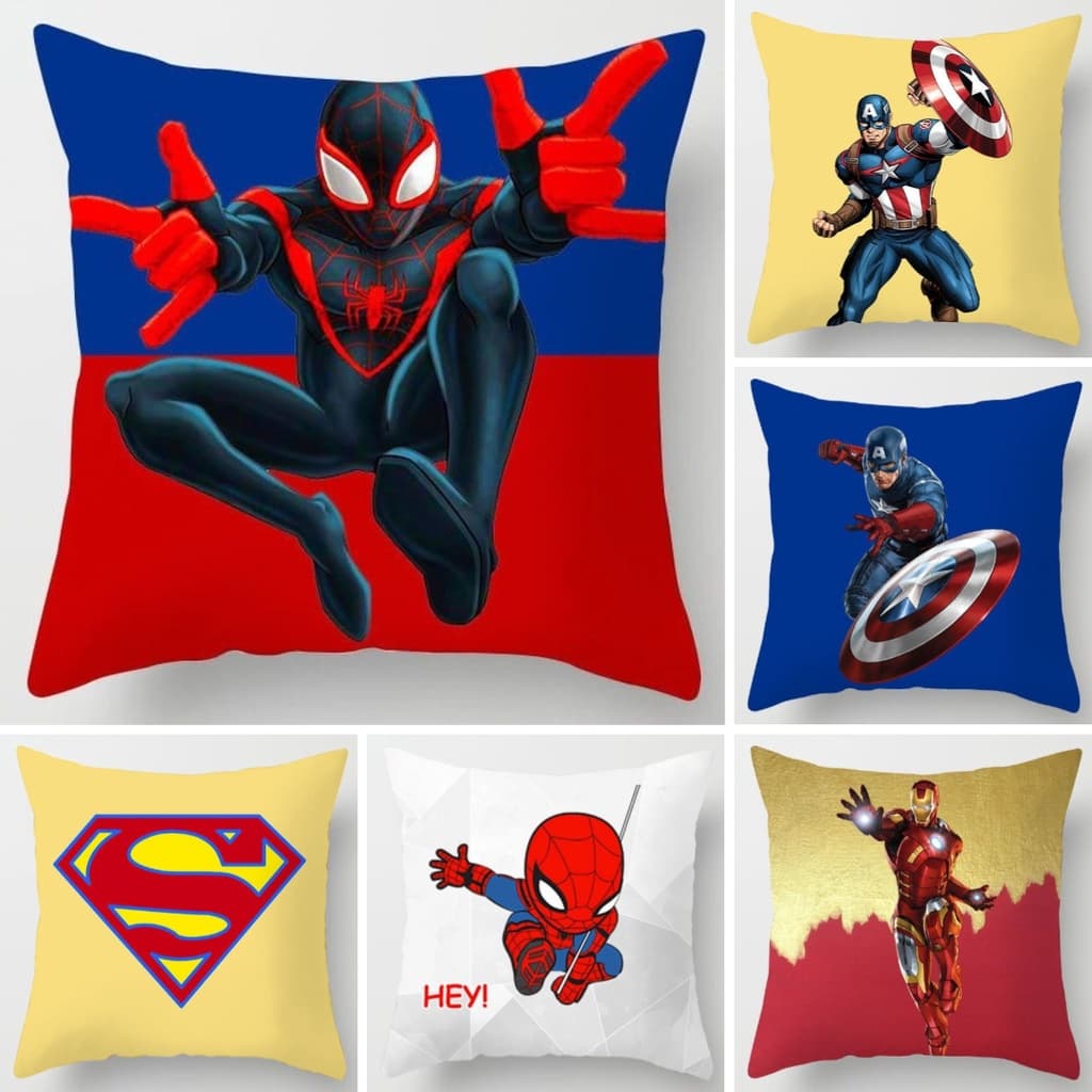 [Impressão em ambos os lados] Capa de almofada de super-heróis Marvel (Superman, Homem-Aranha, Homem de Ferro) em poliés