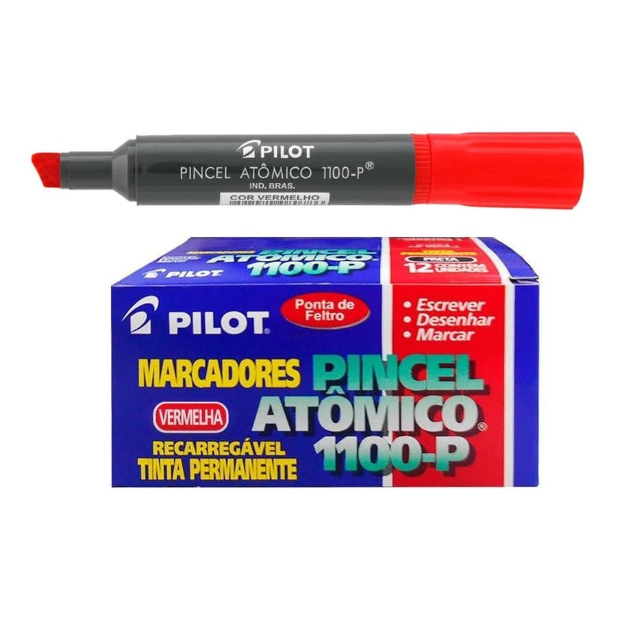Pincel Atômico Permanente Canetão Pilot Vermelho Kit 12