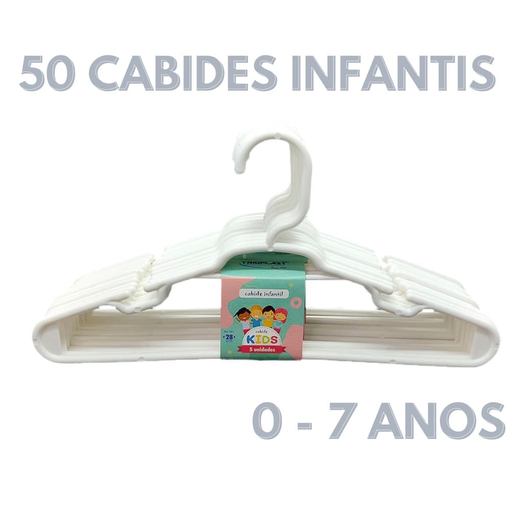 Kit 50 Unidades Cabide Infantil Branco Organização Roupa Infantil Bebê