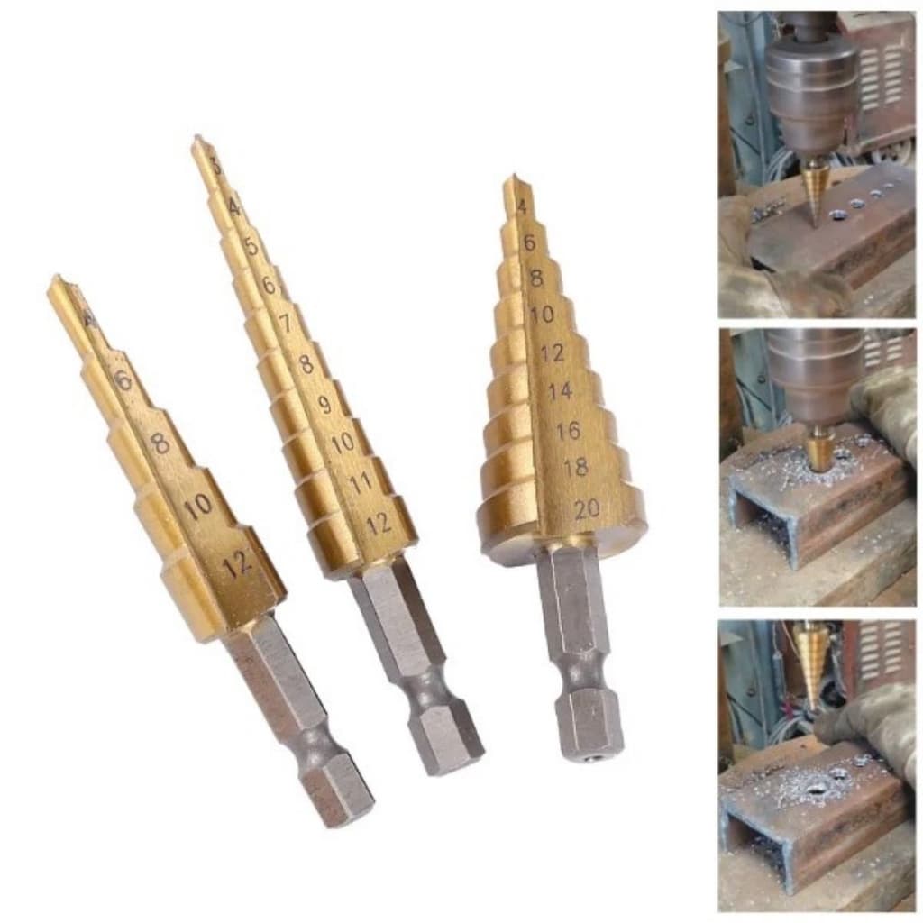 Kit 3 Broca Escalonada Profissional Titânio 12-32MM Alargar