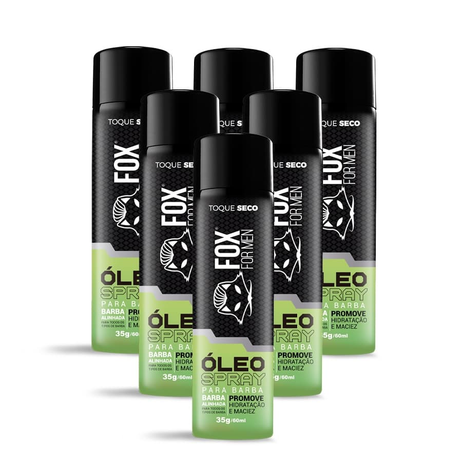 Kit 6 Óleo para Barba Spray Fox For Men 60ml Hidratação e Brilho Prático Revenda