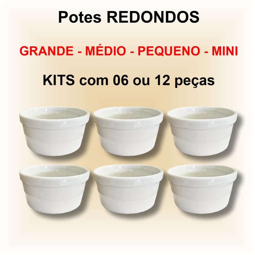 POTES redondos de porcelana branca (Cumbucas, Bowls, Tigelas) de 210ml, 135ml, 77ml e 40ml