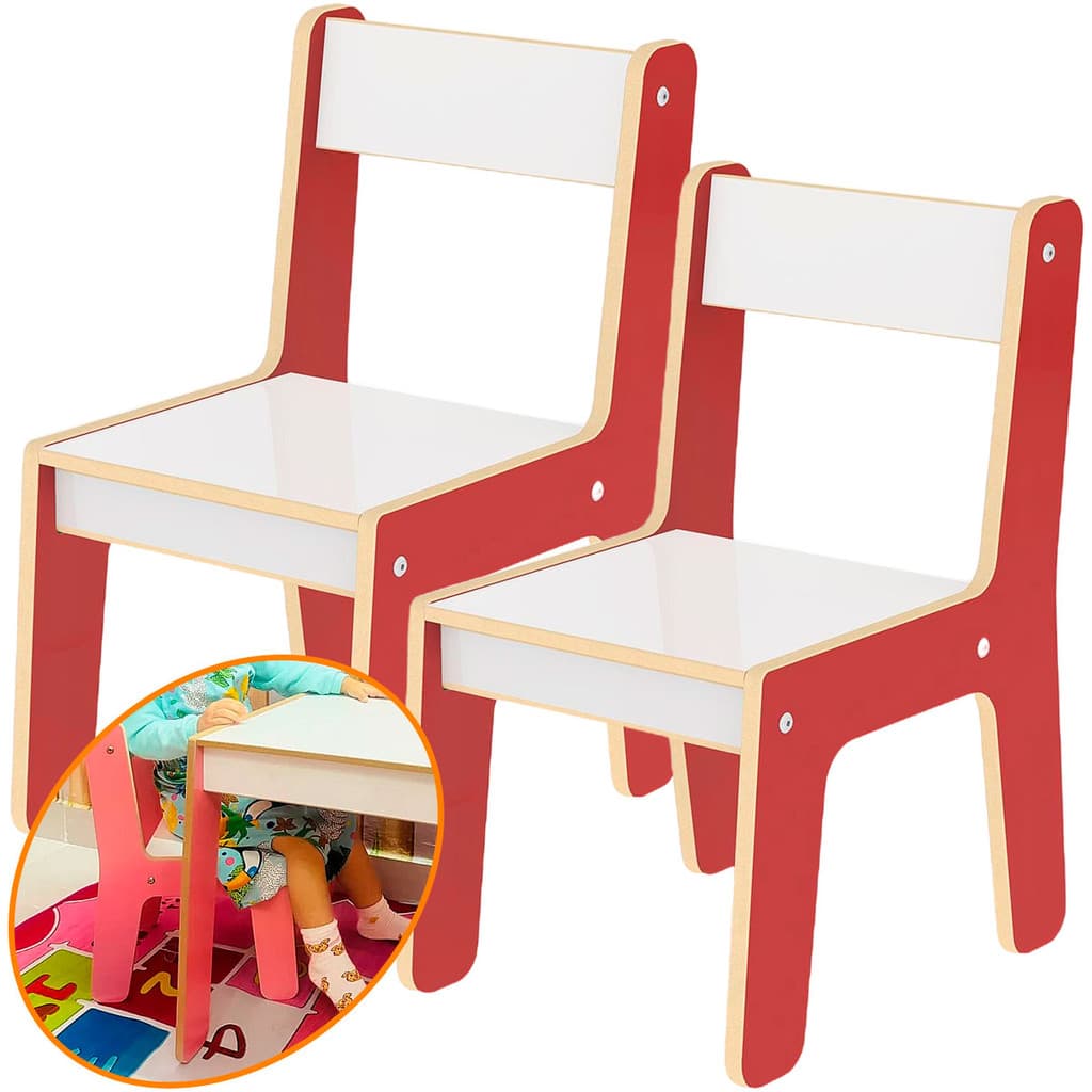 Kit 2 Cadeirinha Infantil Madeira Cadeira Vermelha Leve