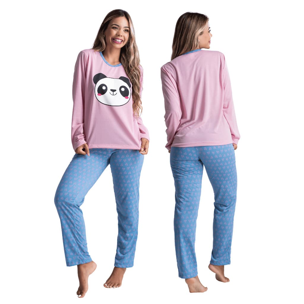 Promoção Kit 2 Pijama Feminino Inverno Comprido Adulto Personagem Conjunto Pijama Duas Peças 330