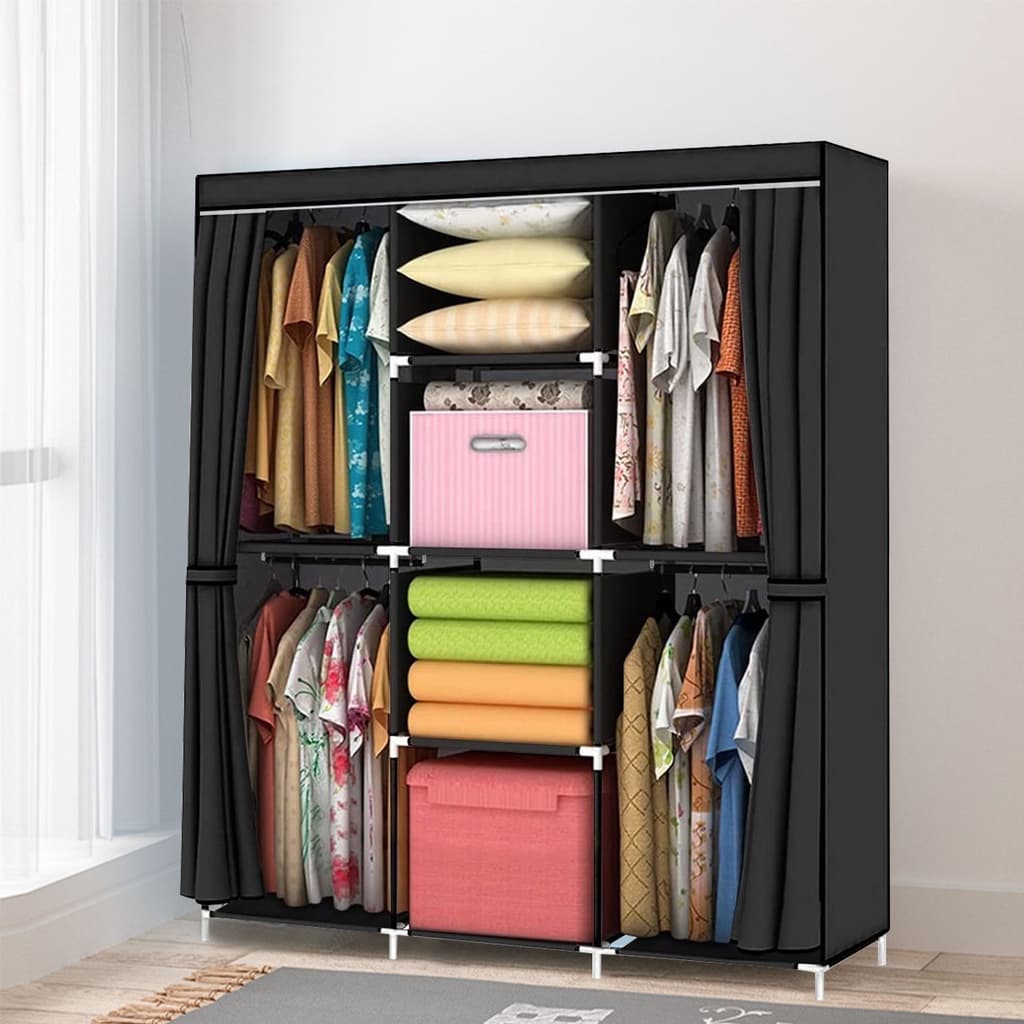 Guarda Roupa Dobrável Armario Para Organizar Roupa  Três portas pretas