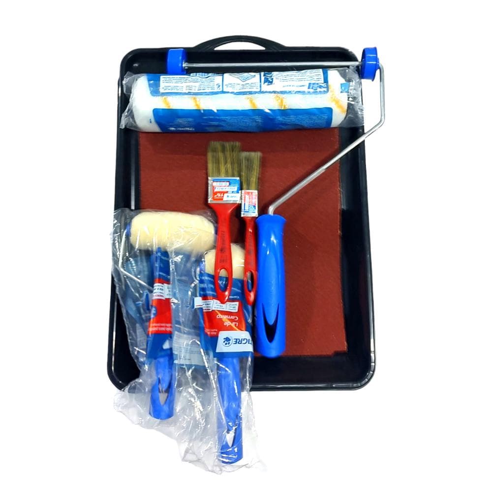Kit De Pintura Para Paredes Cantos Rodapés De 12 Peças Lixas Pinceis Suportes Rolos Lã Bandeja Tigre