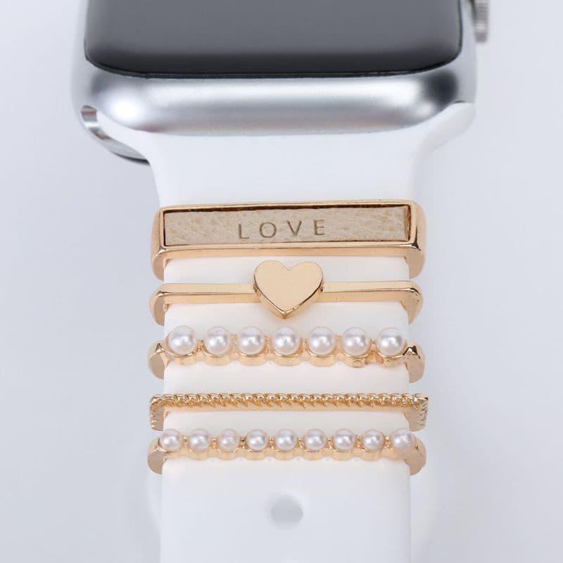 Kit 5 Berloques Pingentes Love Strass para Smartwatch Apple Watch Lançamento