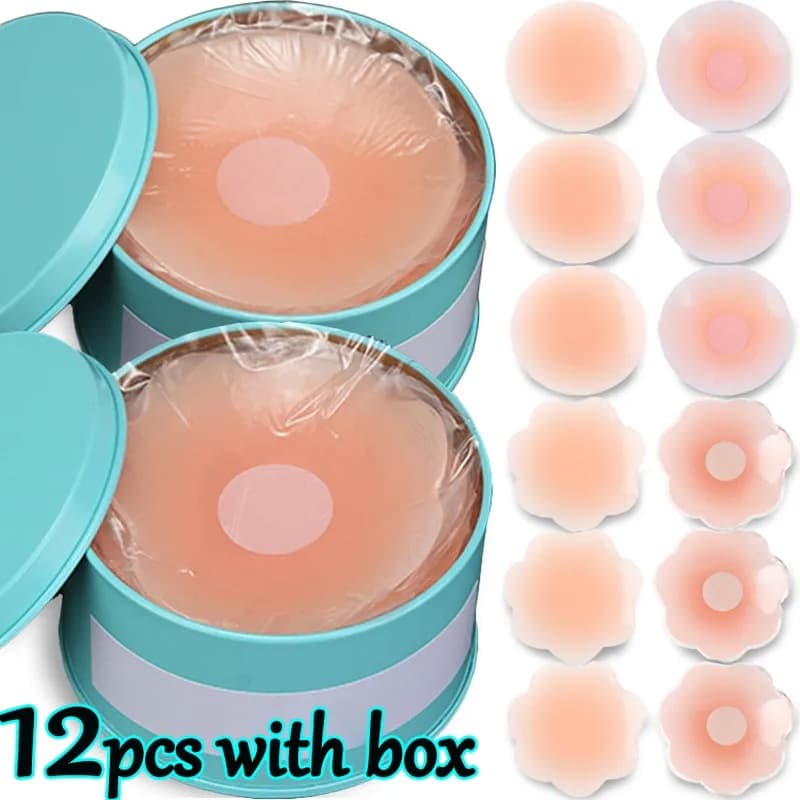 2/12Pcs Capa De Mamilo De Silicone Reutilizável Mulheres Pétalas De Peito Elevação Pastéis Invisíveis Pastilhas Adesivas De Soutien Patch Adesivo