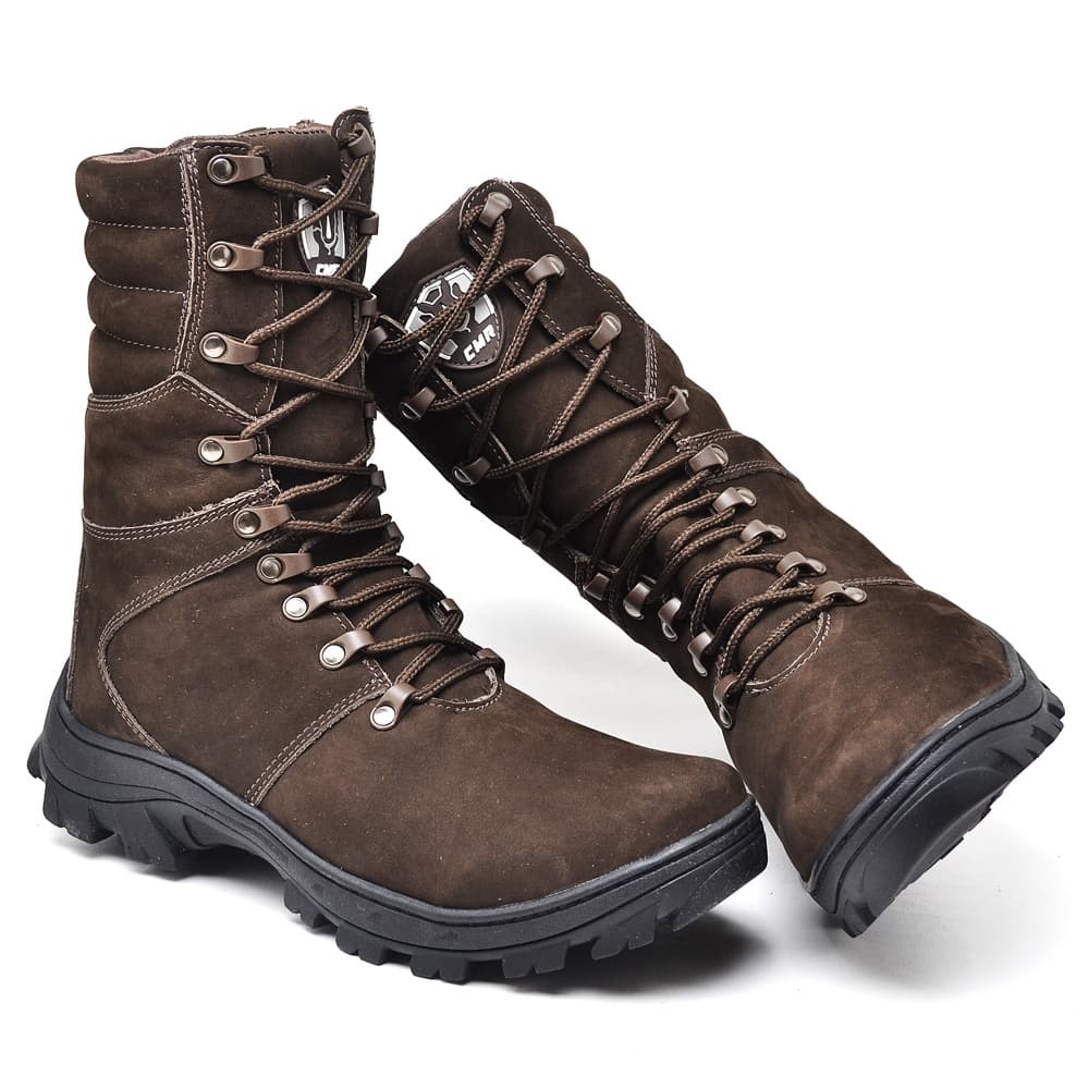 Bota Masculina De Couro Cano Longo Adventure Confortável Resistente Trabalho Casual