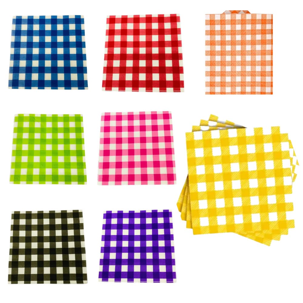Guardanapo Xadrez Quadriculado Folha Dupla Colorido de Papel Descartável 33x33cm Decorativo - 20 Unidades