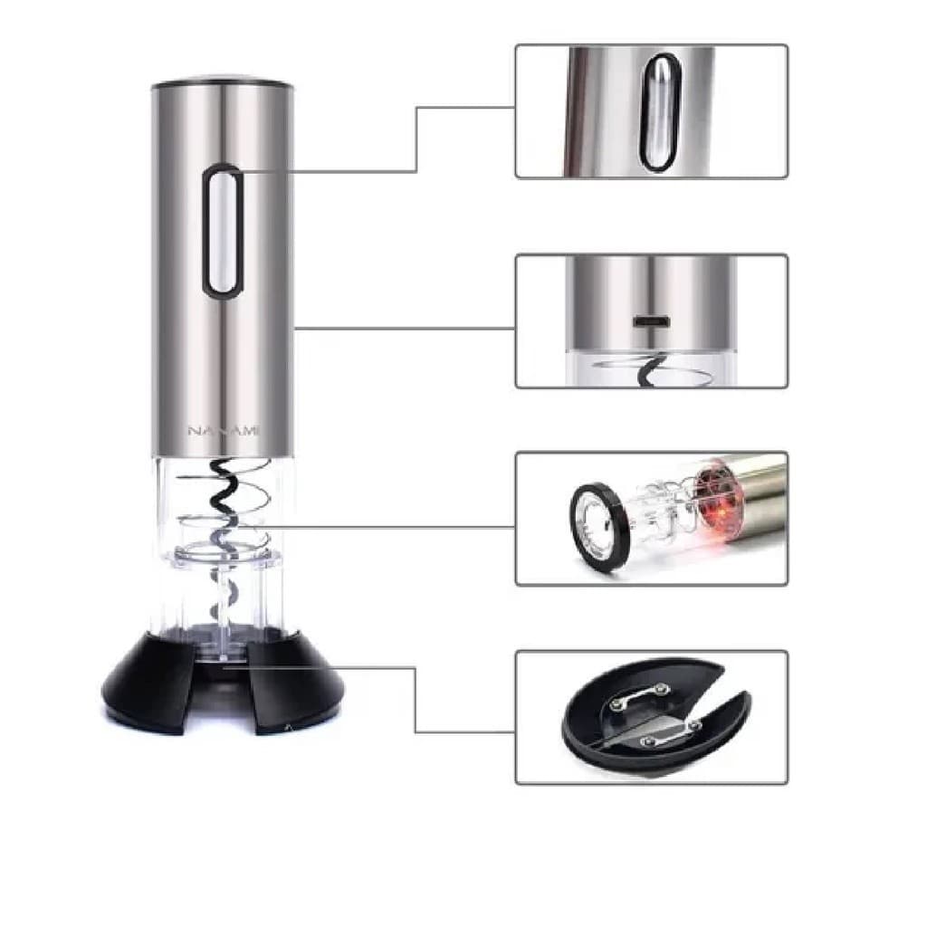 Abridor D Vinho Automático Á Bateria Recarregável Usb Inox Portátil Rápido Luxo