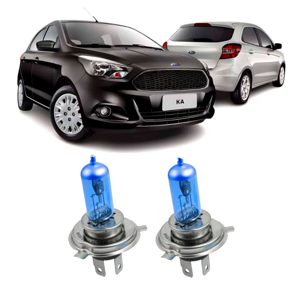Par de Lâmpadas Super Branca do Farol para Ford Ka 2013 2014 2015 2016 2017 2018 Até 2022 8500k H4