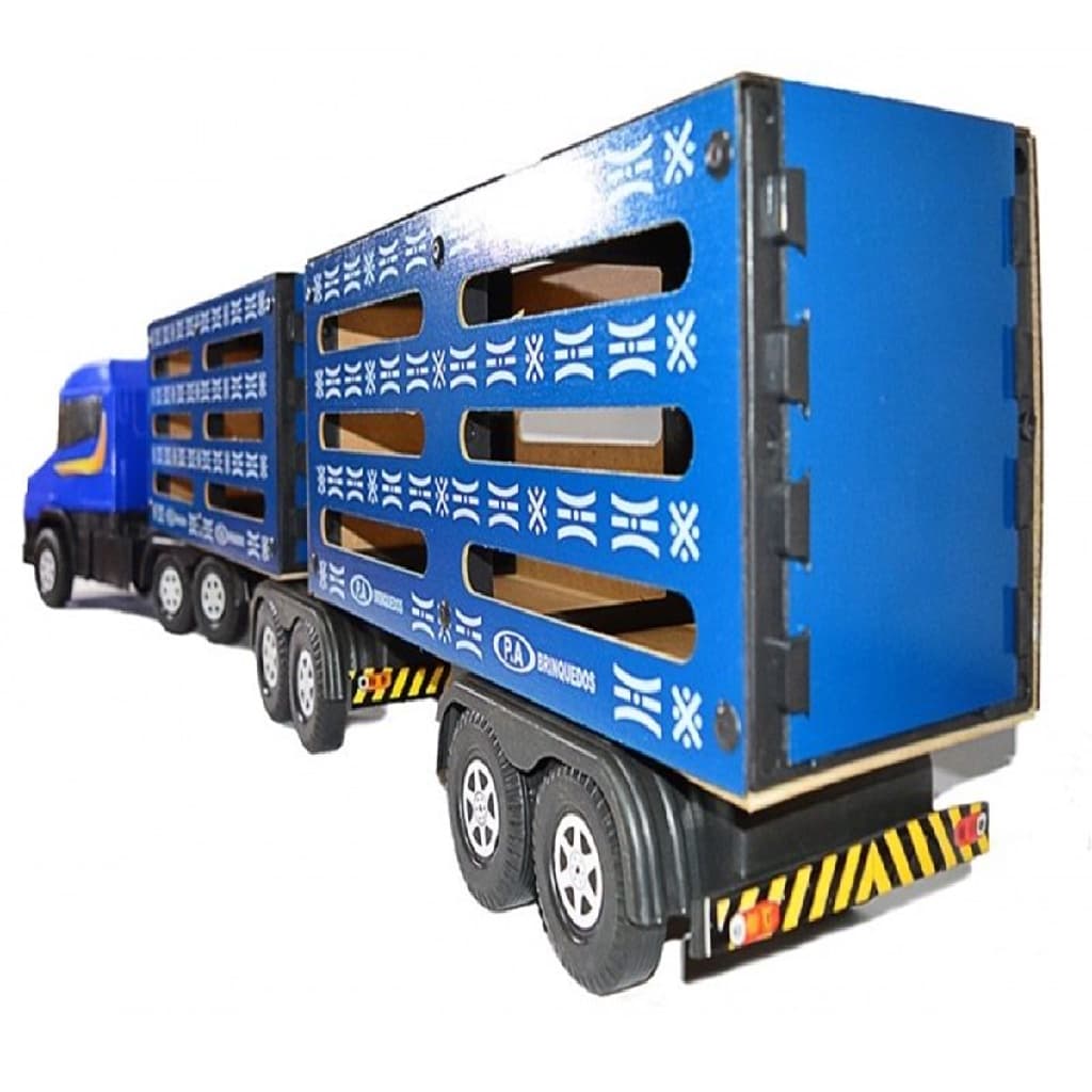 Caminhão Carreta Bitrem Boiadeiro 7 Eixo Carroceria de Madeira Brinquedo Gigante Infantil 115cm