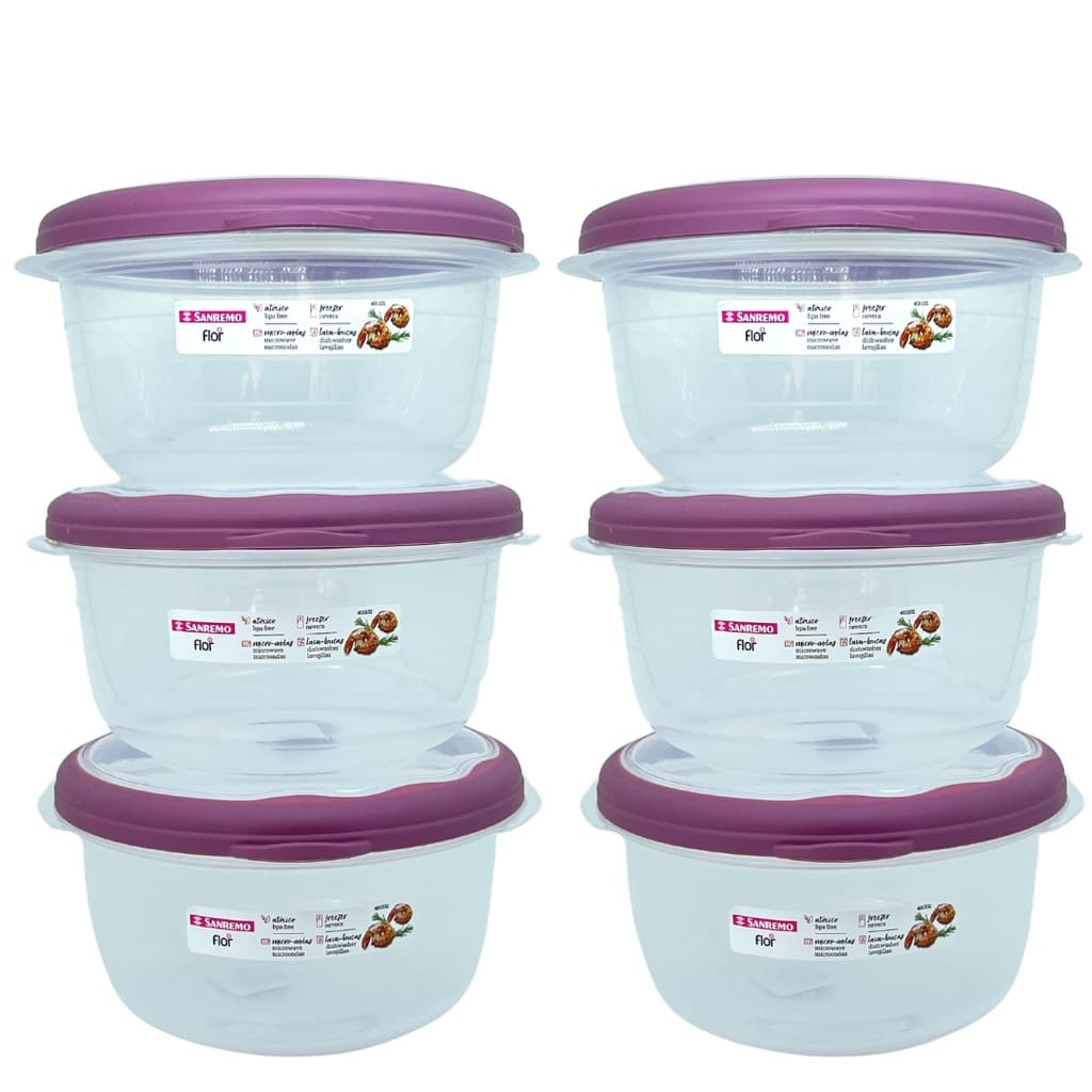 Kit 6 Potes Plástico Empilhaveis com Válvula Micro Ondas Marmita Sanremo Resistente
