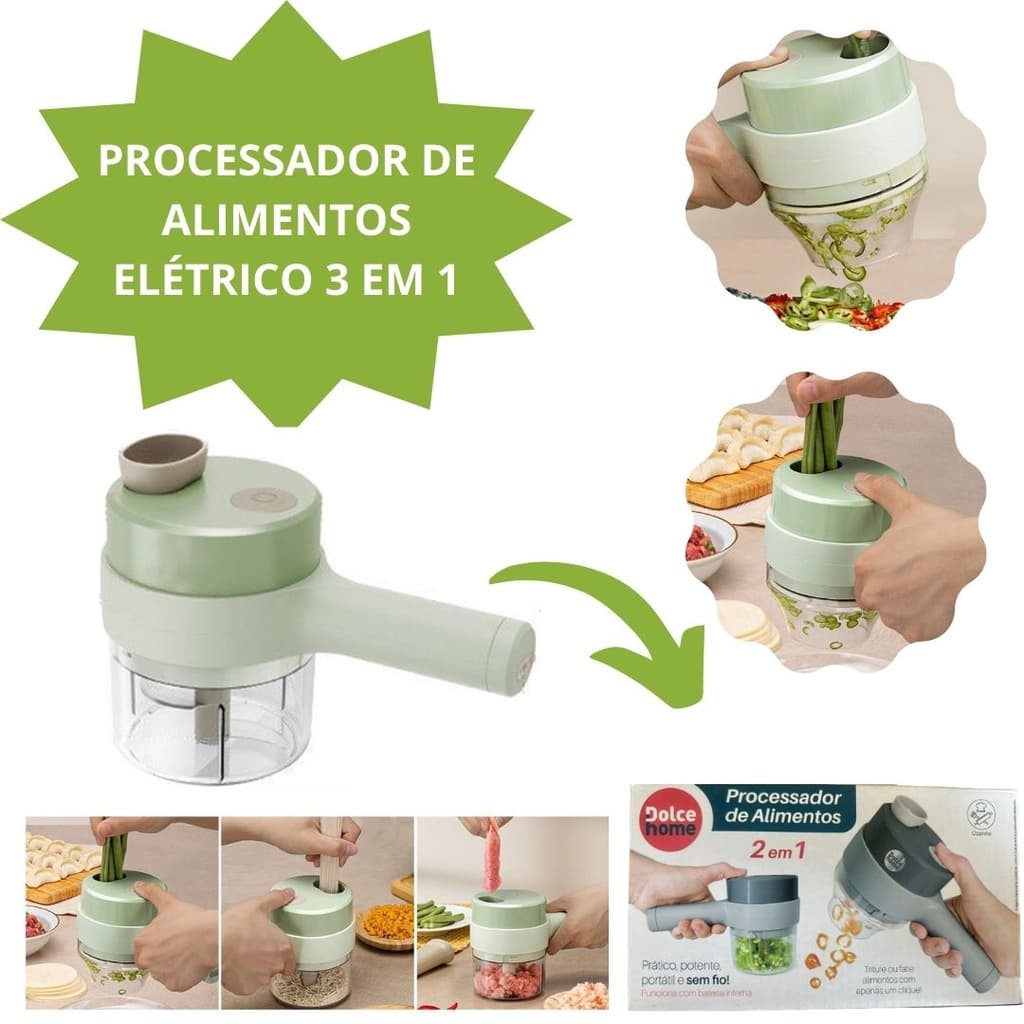 Processador Triturador Elétrico de Alimentos Portátil 2 em 1