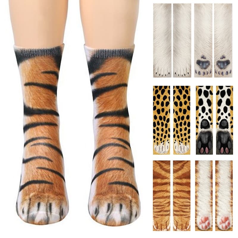 1 Pares Meias Longas Simulação 3D Pé De Gato Animal Meio Tubo De Tornozelo Impressão Elástica Unisexo