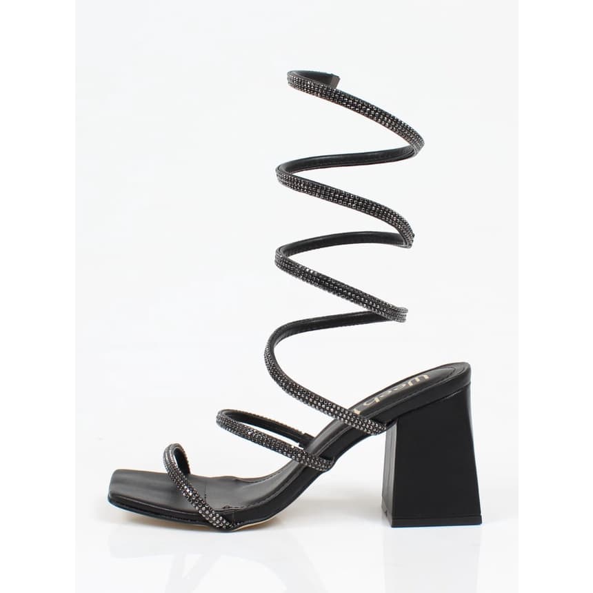 Sandália Salto Grosso Week Shoes Espiral Preto