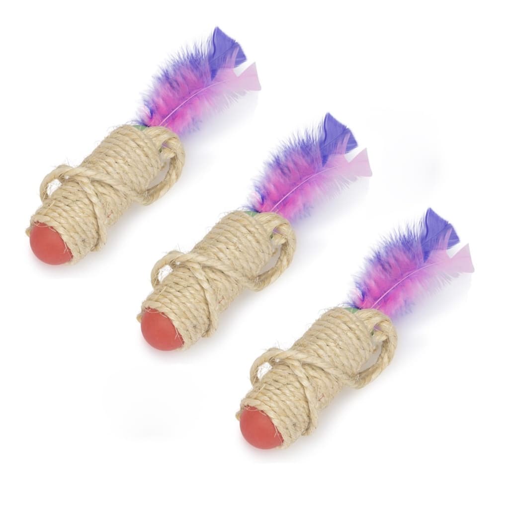 Brinquedo para Gato Arranhador Sisal Chocalho e Penas KITx3