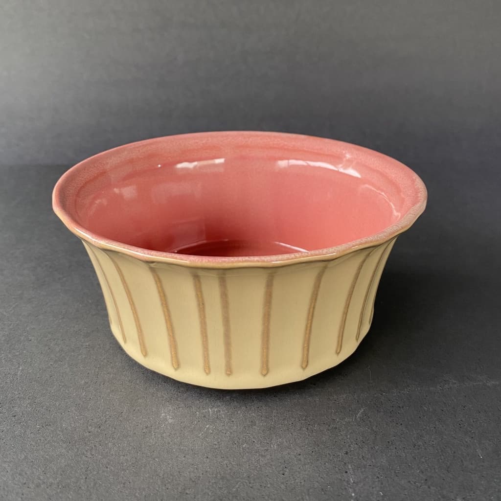 Bowl Cachepot M Bege com Rosa 13 x 5,5 cm Cerâmica vai ao forno