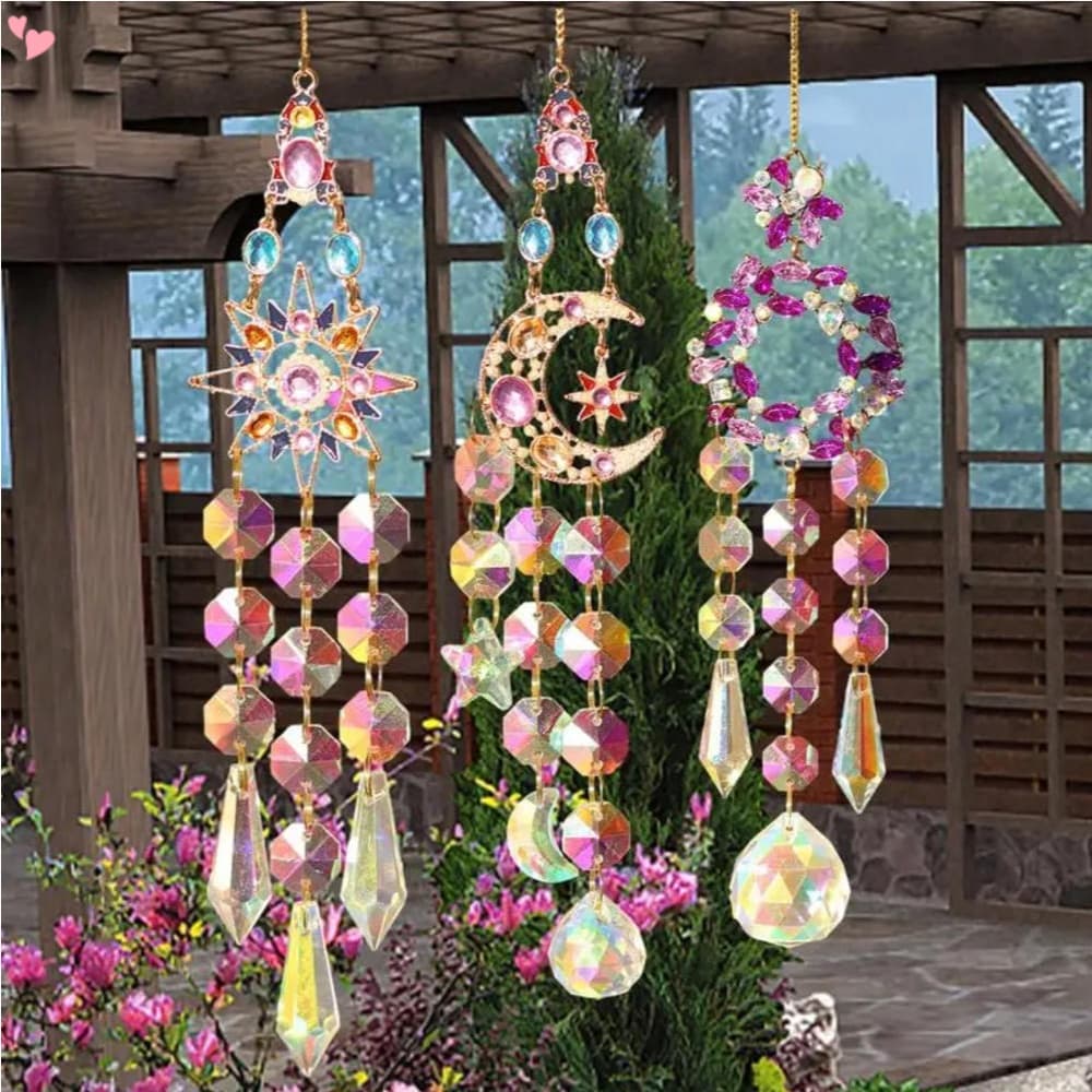 Apanhador De Sol Crystal Sun Catcher Com Estrela Da Lua , Para Janela Interior Rainbow Maker Pendurado Ornamento