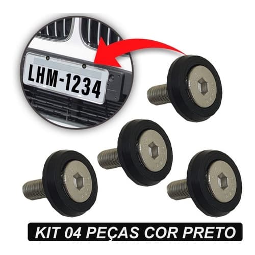 Kit 4 Unidades Completo de Parafusos e Anilhas Pretos Anodizados para Placas de Veículos