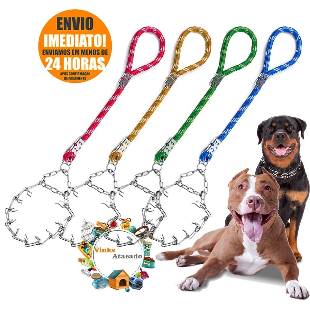 Coleira Guia de Corda e Enforcador Amortecedor 40cm e 60cm Guia Para Cachorro Pitbull Rottweiler Pastor