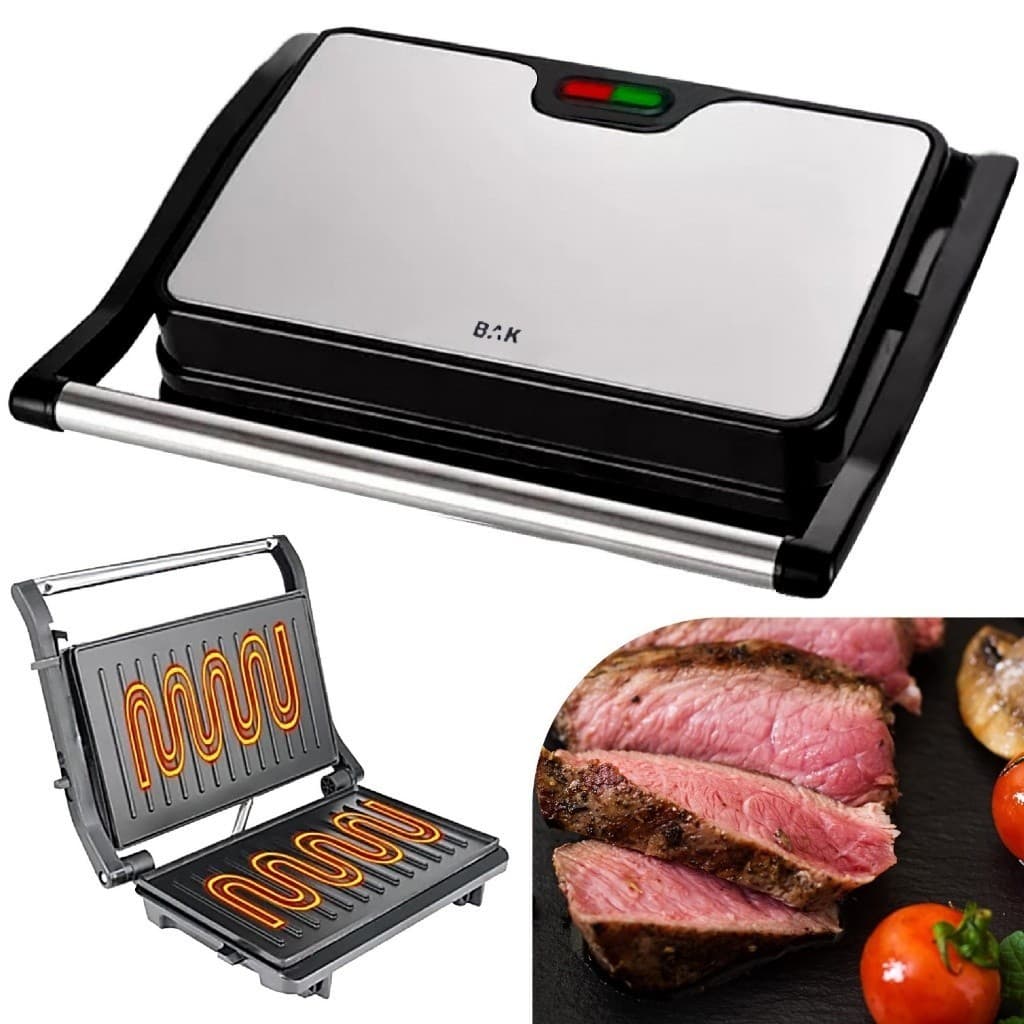 Mini Grill Grelha Sanduicheira Inox 750w Antiderrapante Alça Led Indicador