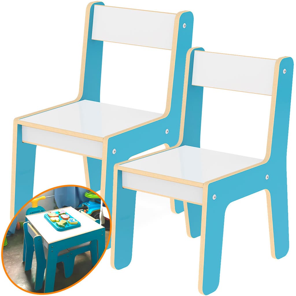 Kit 2 Cadeirinha Infantil Madeira Cadeira Azul Confortável